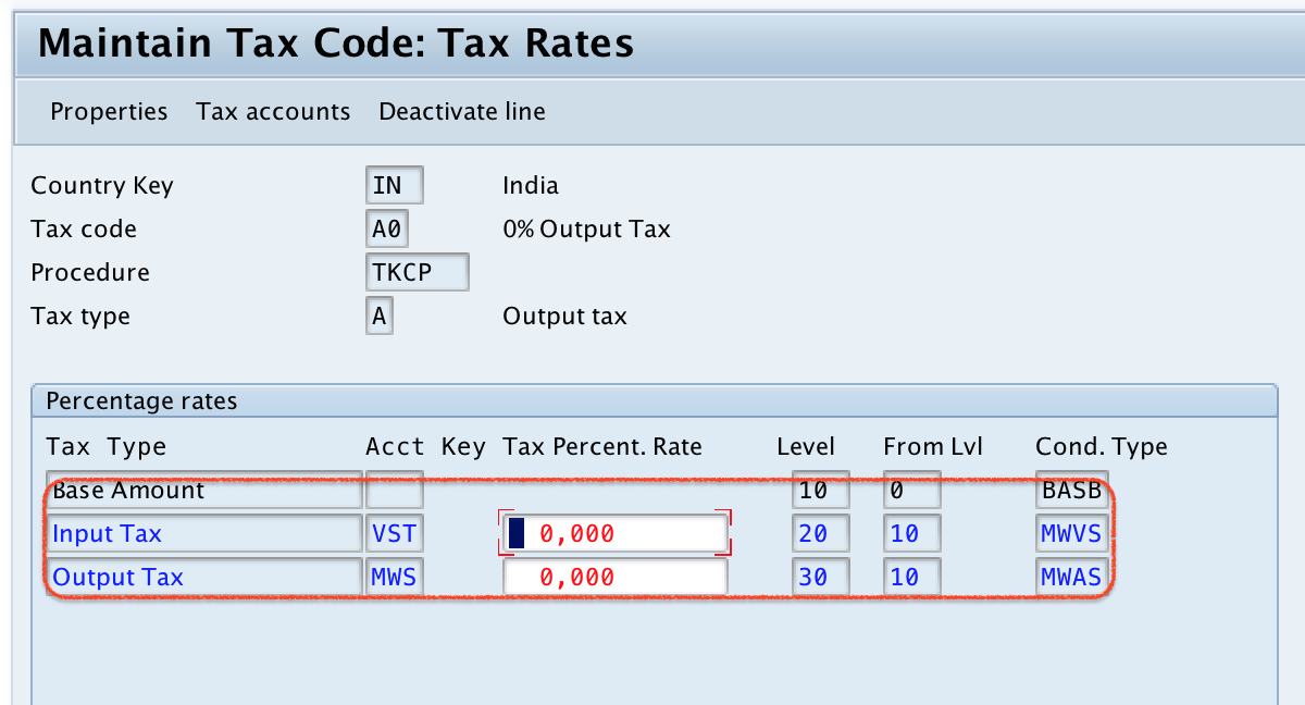 A0 tax code SAP