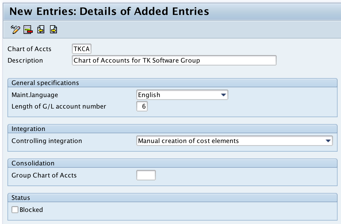 create chart of accounts in SAP