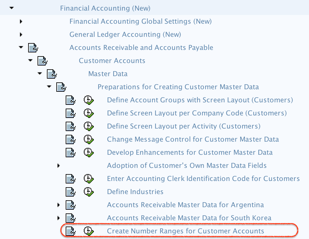 Create Number Ranges for Customer Account Groups menu path
