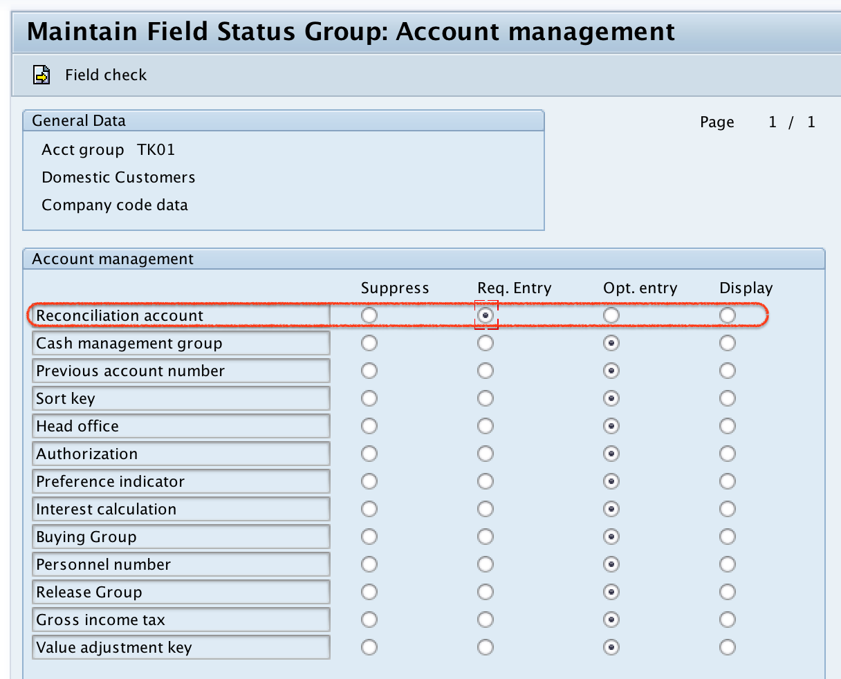 Customer Account Groups company code field status group