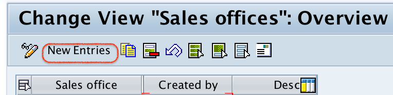 Sales Office New entries in SAP