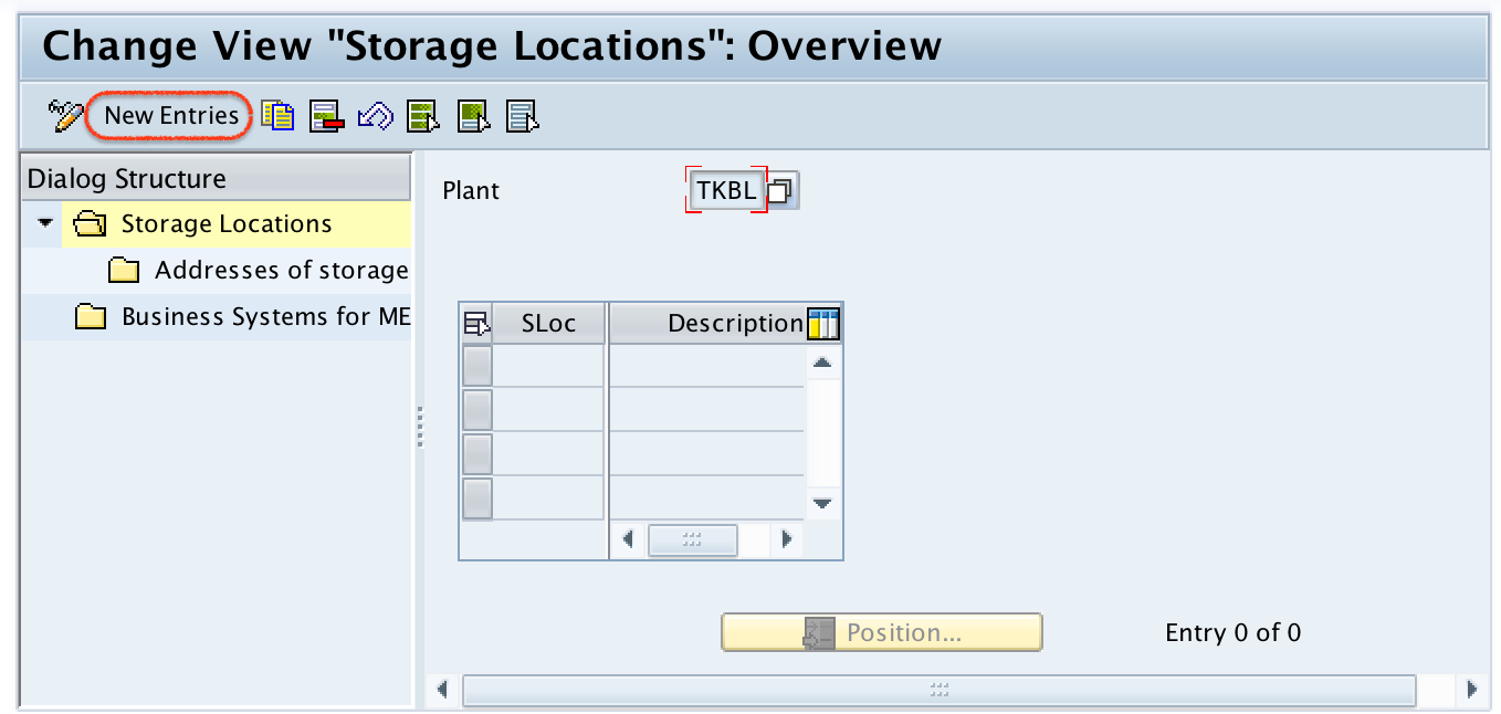 Storage location in SAP - new entries