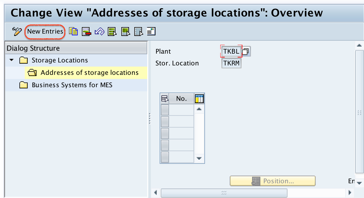 addresses of storage locations new entries SAP