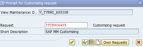Assign Sales organization customizing request in SAP