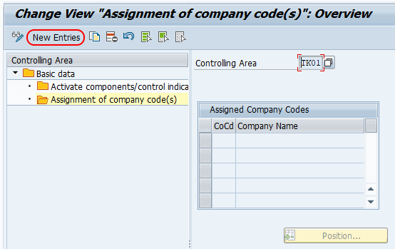 Assignment of company codes to controlling area new entries SAP