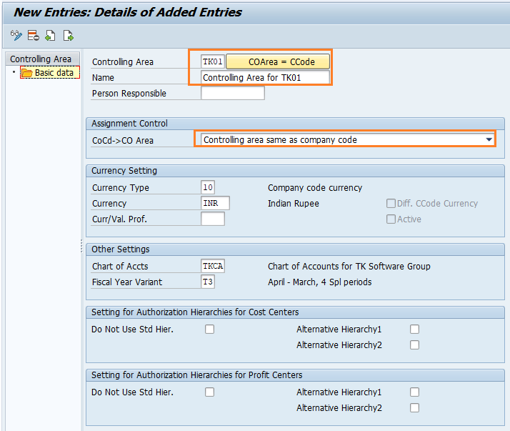 How to maintain controlling area in SAP