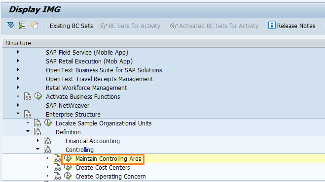 Maintain Controlling Area in SAP Path
