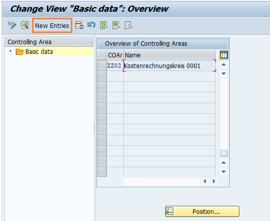 SAP Controlling area new entries