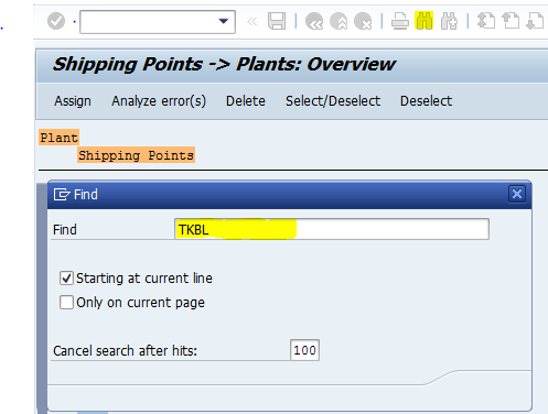 shipping point -- plants overview SAP