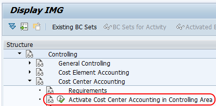 Activate cost center accounting in controlling area menu path