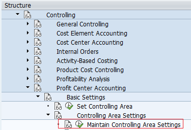 SAP menu path for maintaining controlling area settings