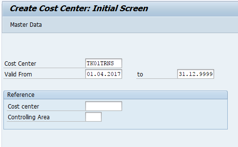 create cost center in SAP initial screen