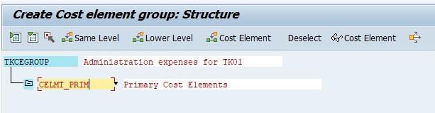 primary cost elements group key