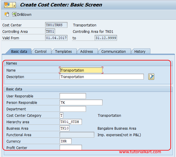 Create cost cost center in SAP