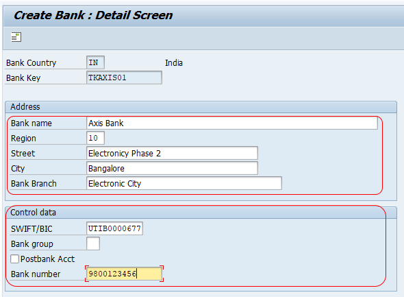 Create bank key in SAP FICO