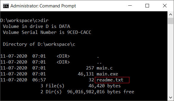 C Rename File - Example Output