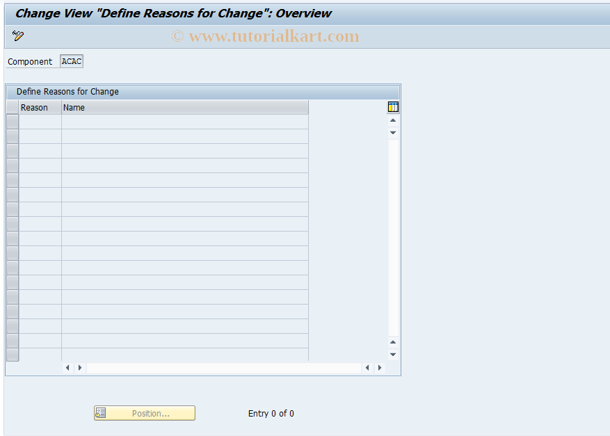 SAP TCode 0FILA000R_1 - Define Reasons for Change