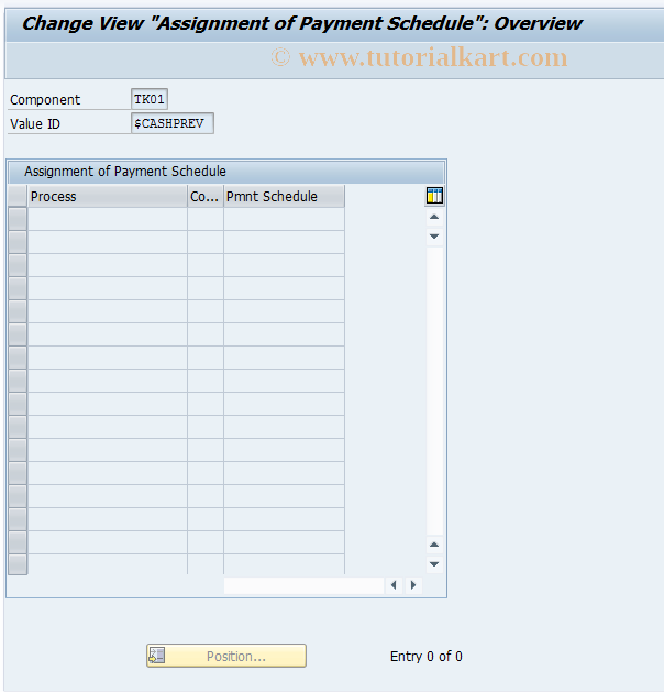 SAP TCode 0FILA003CF_1 - Assign Pmnt Schedule to $CASHPREV