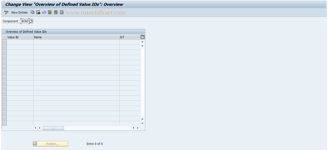SAP TCode 0FILA003_15 - Overview of Defined Value IDs
