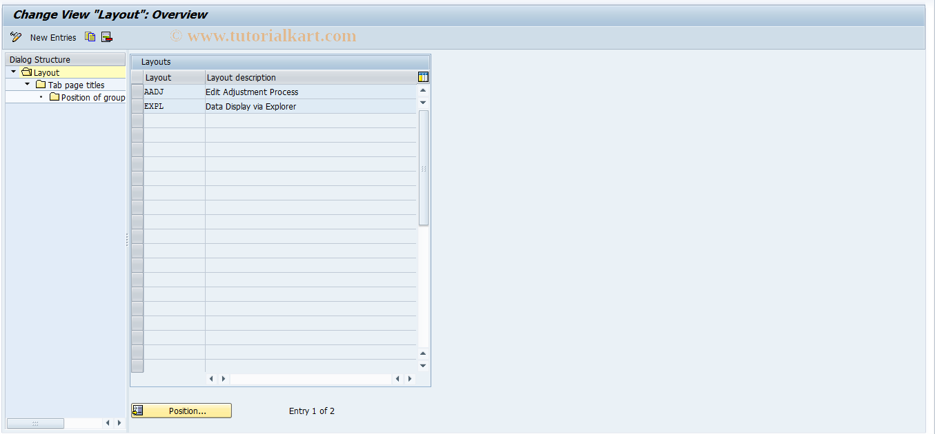 SAP TCode 0FILALAYOUT - Tabstrip Explorer/Adjustments