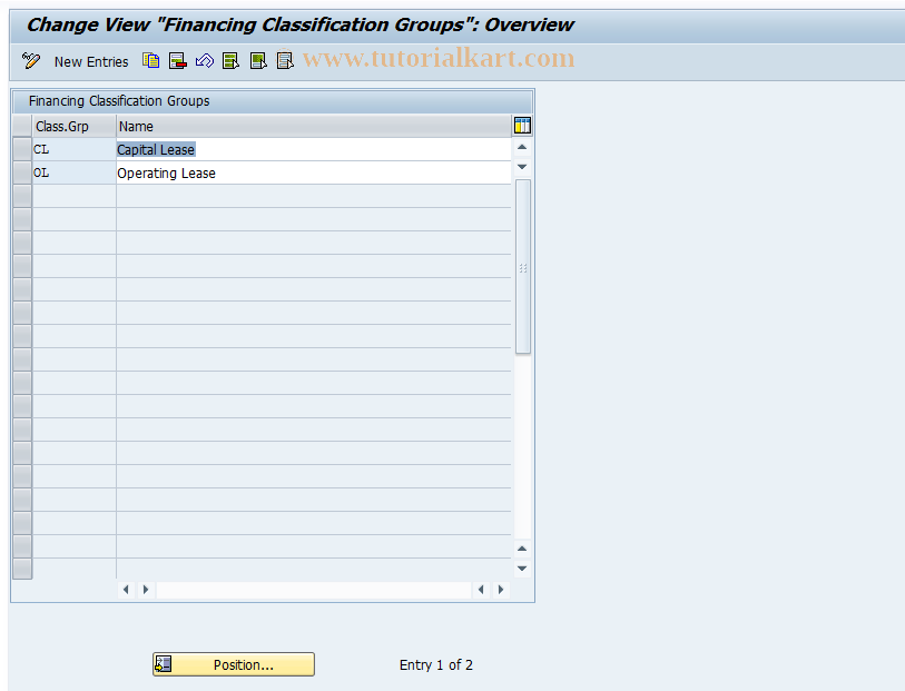 SAP TCode 0FILALC001_1 - Definition Financing Classif.Group