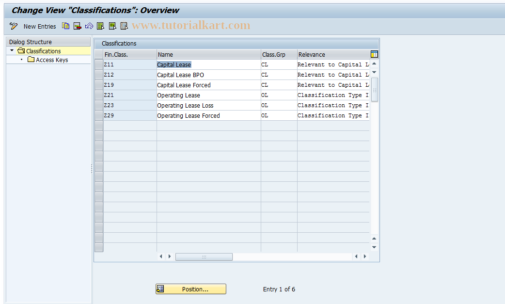 SAP TCode 0FILALC002_2 - Definition of Financing Classes