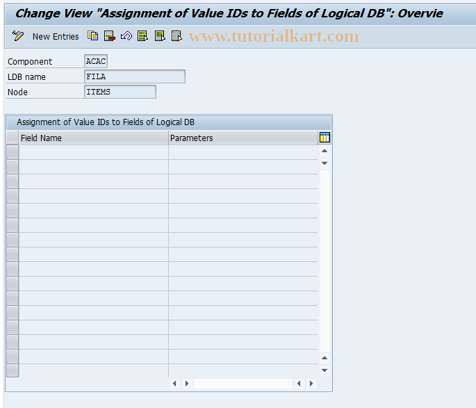SAP TCode 0FILALDB000_02 - Assign  Valuation IDs to Fields of Log. DB