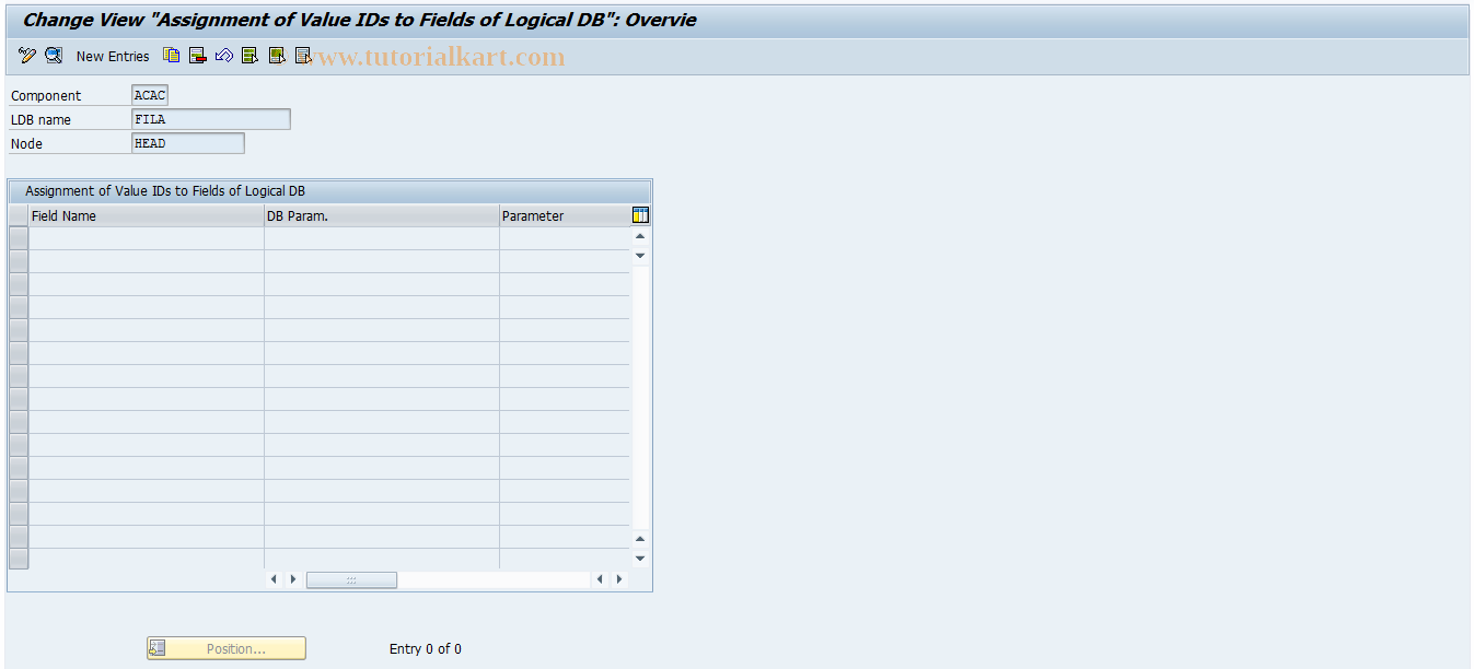 SAP TCode 0FILALDB000_03 - Struct. of Selection Conditions-Hdr