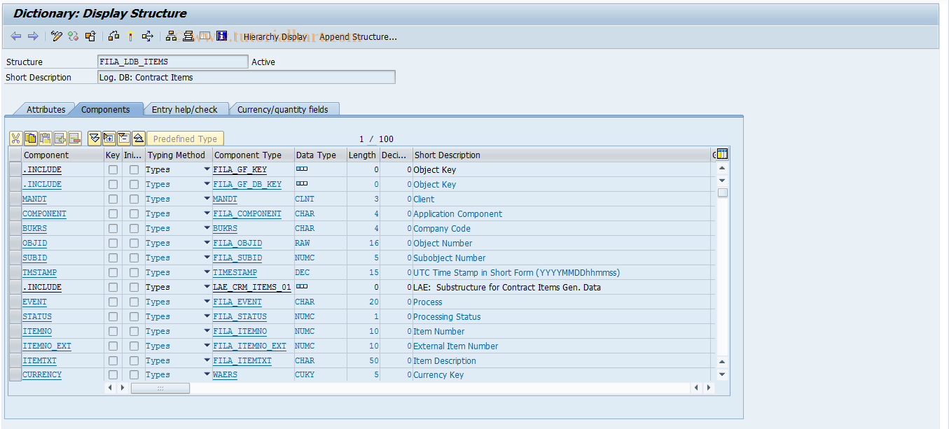 SAP TCode 0FILASTRUC_LDB_ITEMS - Struc. Adjustment Fields of Log. DB