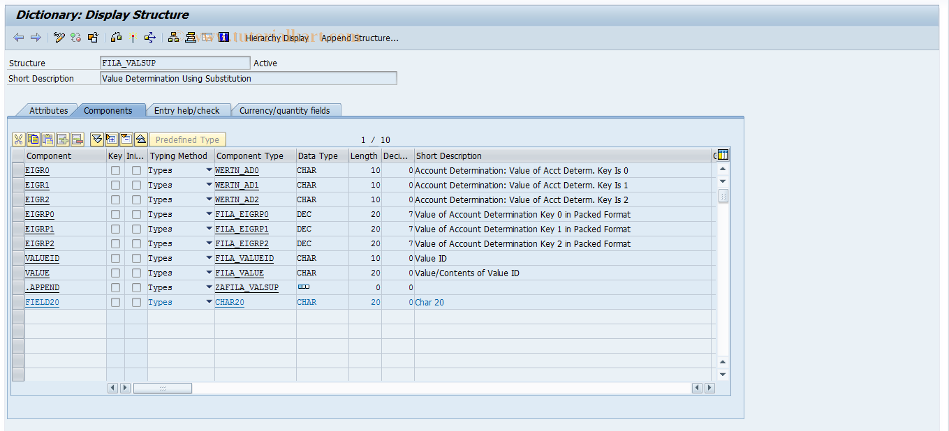 SAP TCode 0FILASTRUC_VALSUP - Struc. Enhancement for Substitution