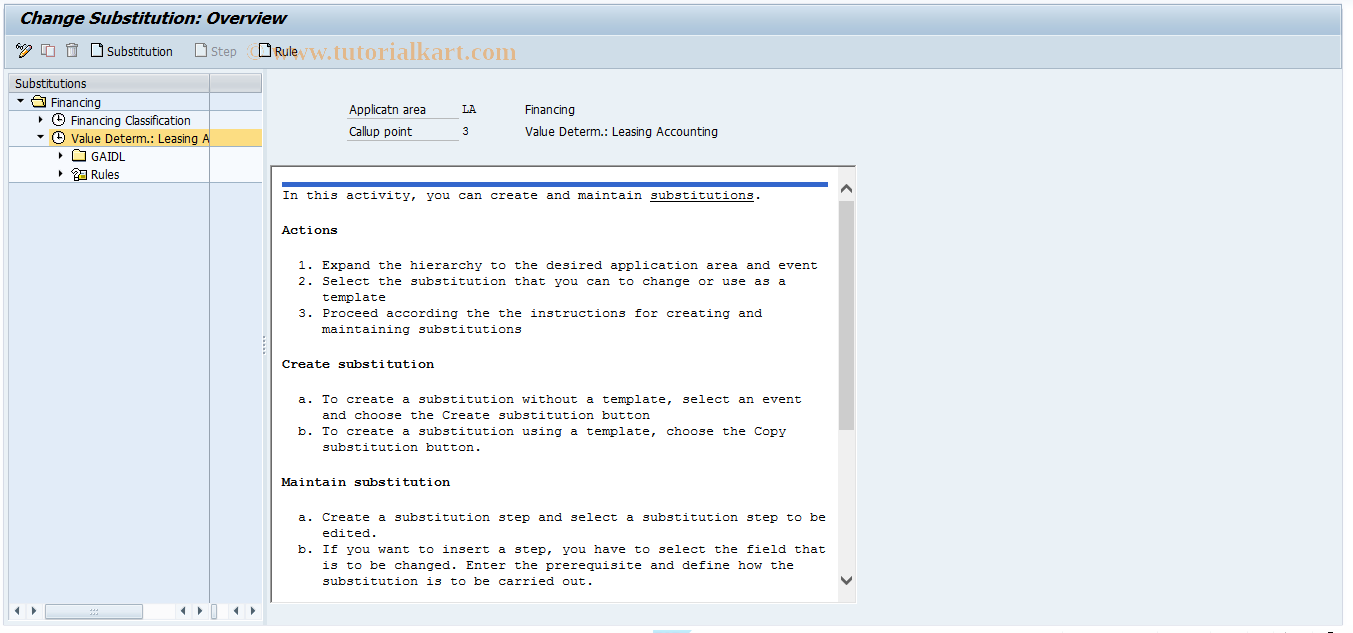SAP TCode 0FILASUBST3 - Rules for Value Determ. via Subst.