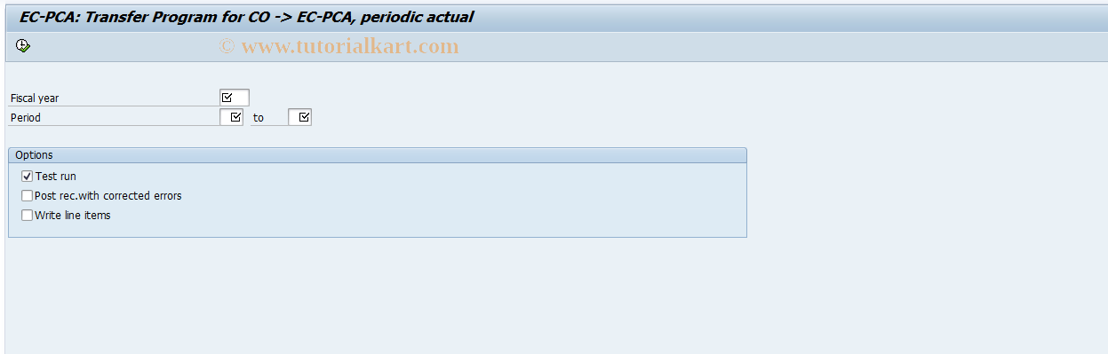 SAP TCode 0KE0 - EC-PCA: Transfer program for actual data