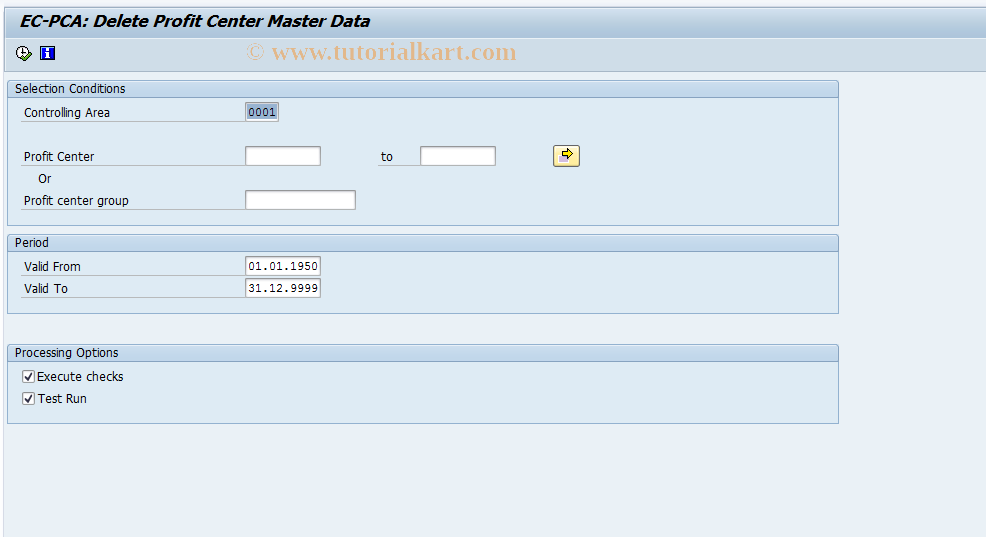 SAP TCode 0KE2 - EC-PCA: Delete Profit Center Master Data