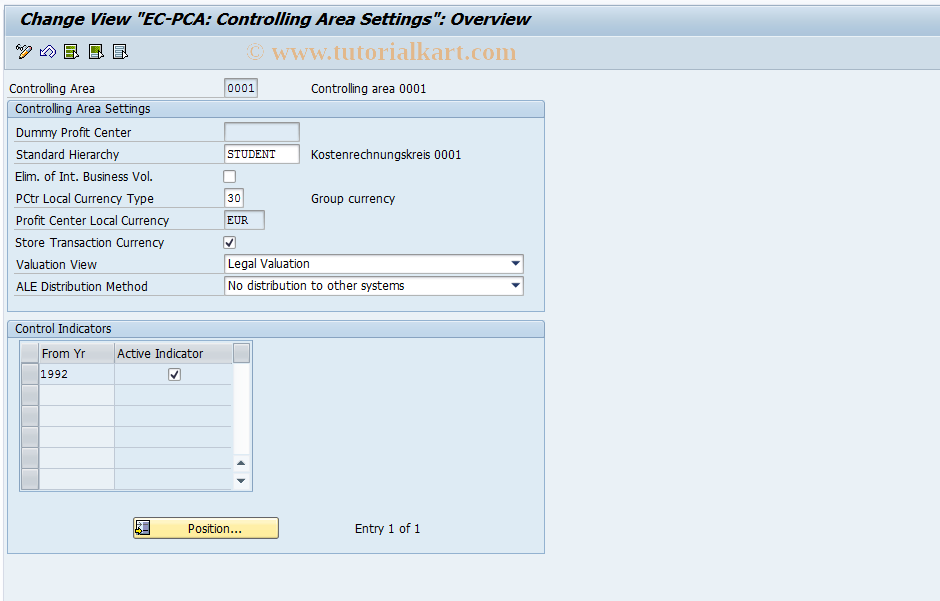 SAP TCode 0KE5 - EC-PCA: Controlling Area Settings