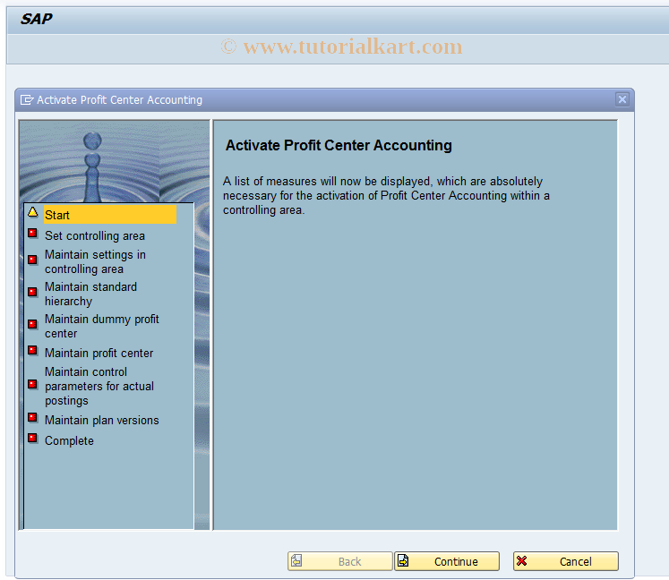 SAP TCode 0KE5_WIZARD - Activate Profit Center Accounting