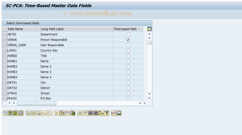 SAP TCode 0KE7 - EC-PCA: Maintain Time-Based Fields