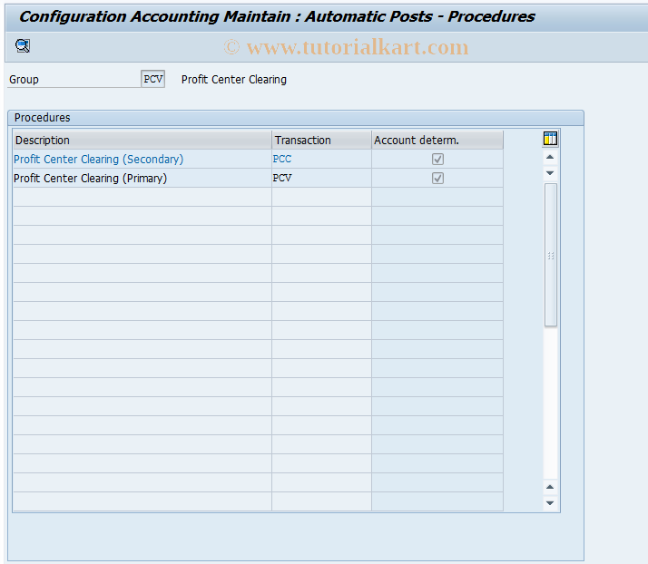 SAP TCode 0KEJ - Account Determination PC Allocation