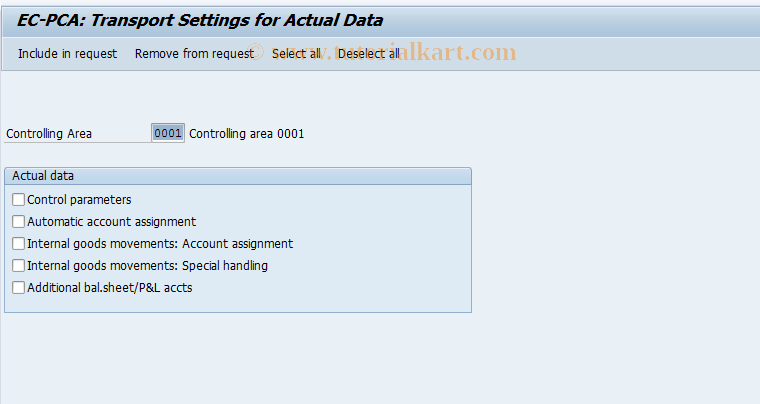 SAP TCode 0KES - EC-PCA: Transport Actual Settings