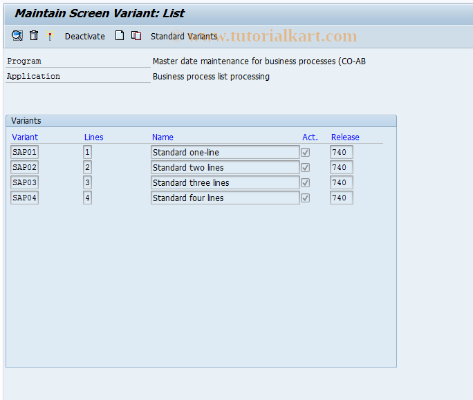 SAP TCode 0KW3 - CO Variant Maintenance: CO-OM-ABC