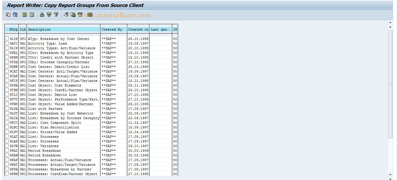 SAP TCode 0KW9 - Import Business Process Reports