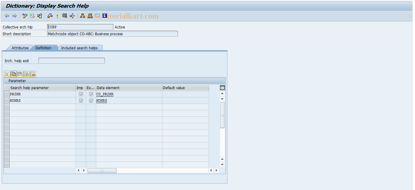 SAP TCode 0KWO - Maintain Search Help for Business Procurement 