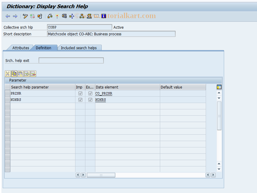 SAP TCode 0KWP - Display Search Help for Business Procurement 