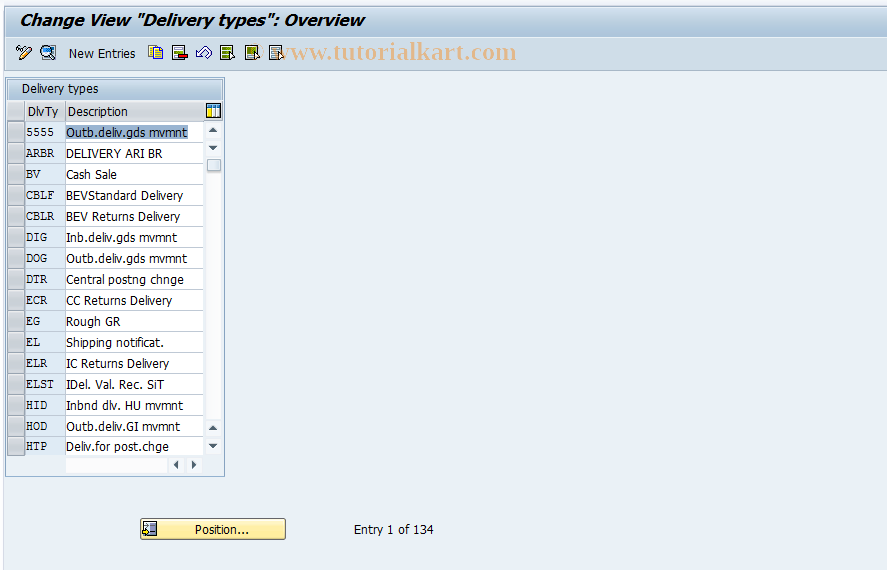 SAP TCode 0VLK - Customizing for delivery types