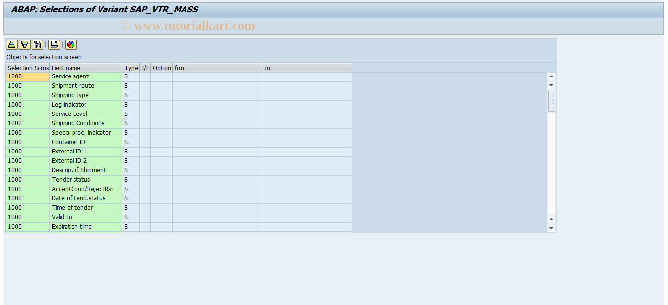 SAP TCode 0VT9 - Maintain Selection Variant F4 Help