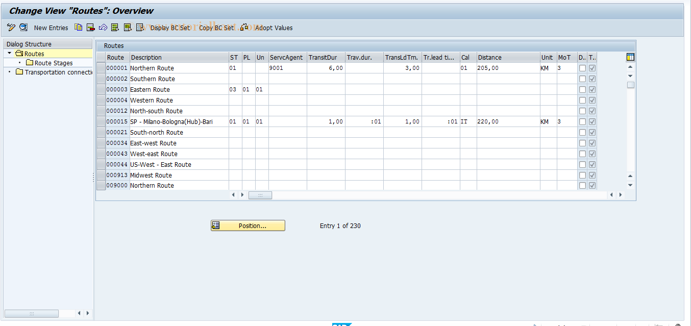 SAP TCode 0VTC - Route definition