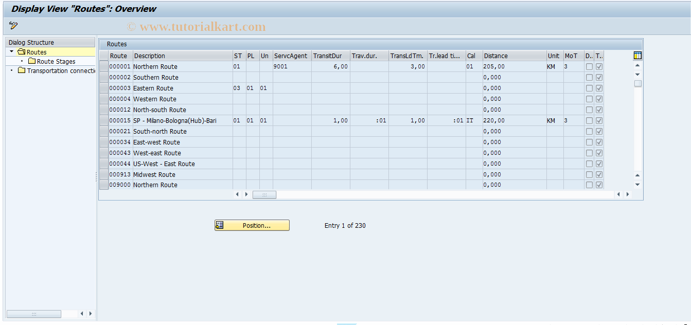 SAP TCode 0VTCR - Define routes