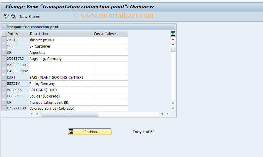 SAP TCode 0VTD - Definition of Transportation Connection Point