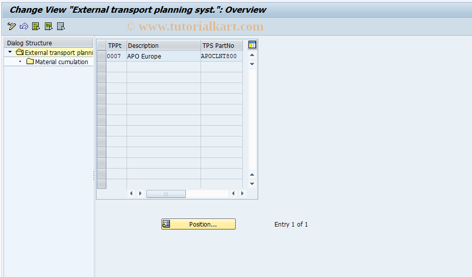 SAP TCode 0VTGC - Cumulation of Material (Freight Plng)