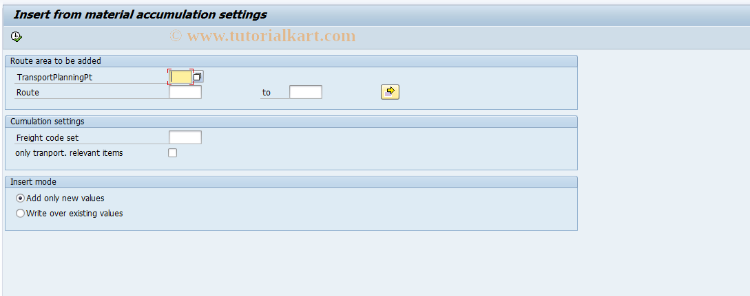 SAP TCode 0VTH - Insert Material Cumulation to TPS