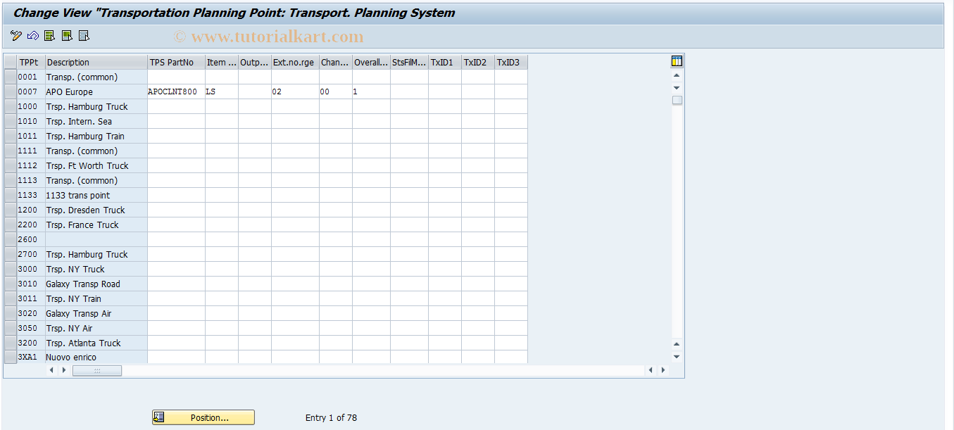 SAP TCode 0VTP - Transportation Planning Position ext. Planning System
